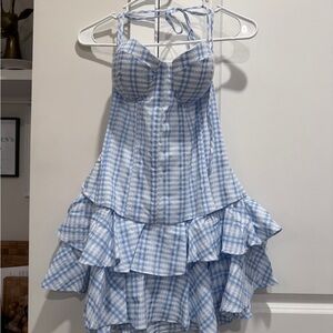 Fashion Nova Blue and White Gingham Mini Corset Dress